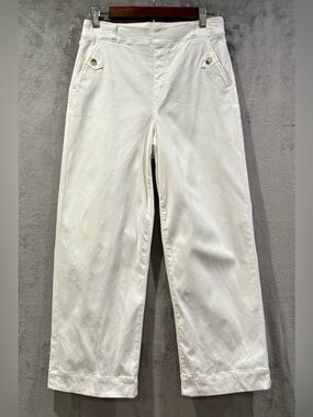 Spanx Womens White High Rise Twill Wide Leg Pull On Cropped Pants Size Med